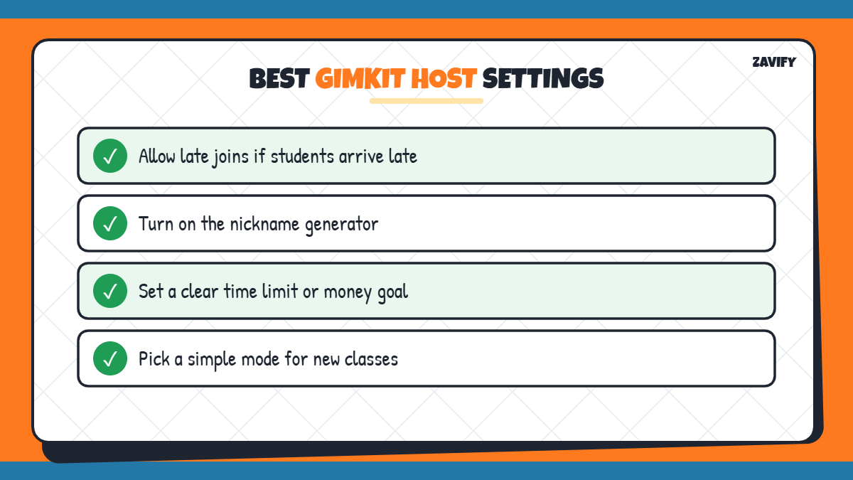 Recommended Gimkit host settings