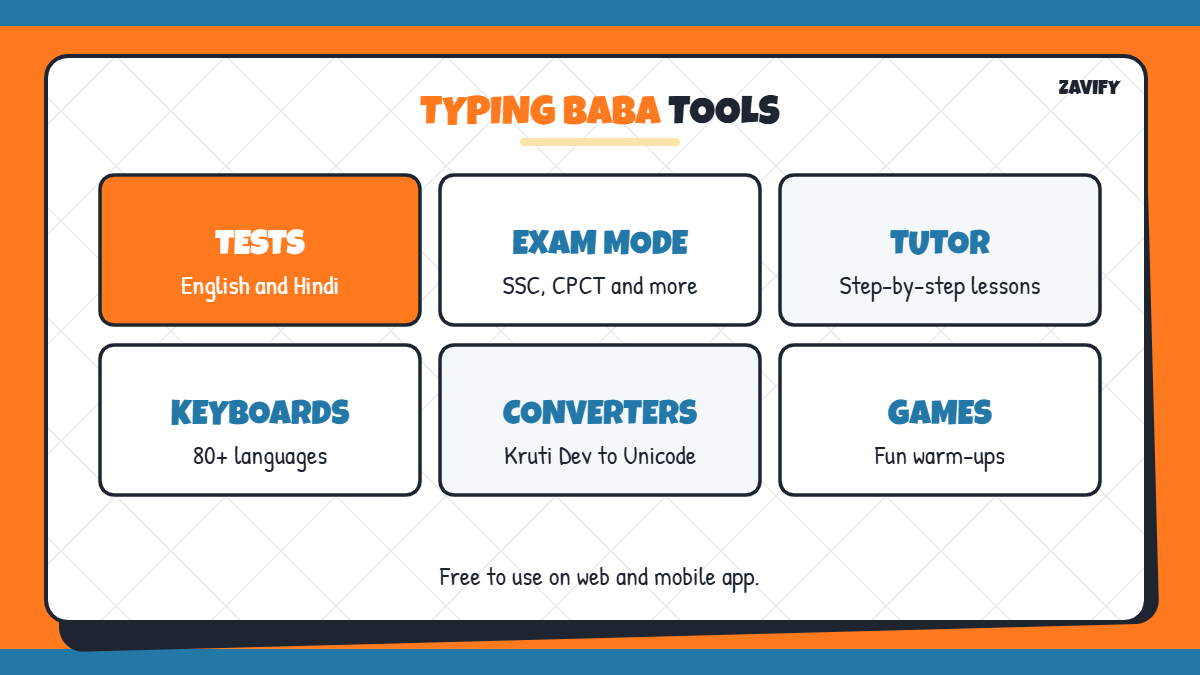Typing Baba tools: tests, tutor, keyboards, font converters
